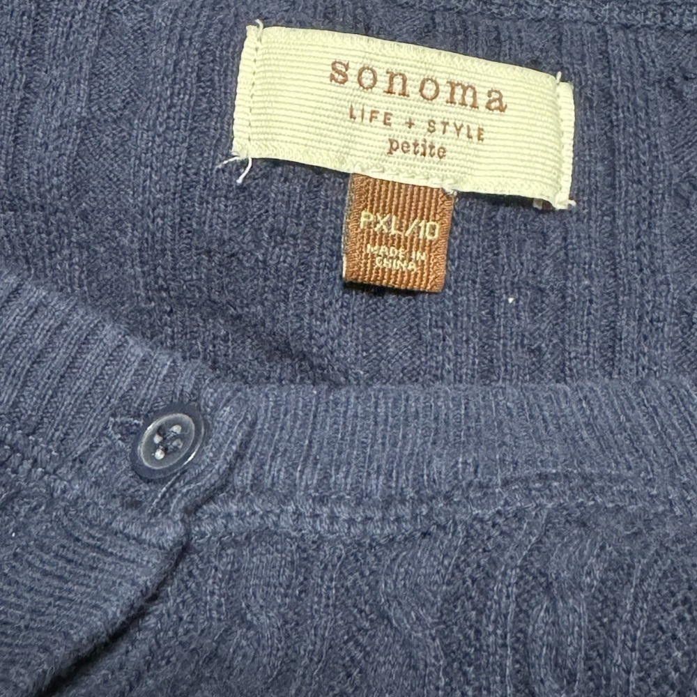 SONOMA LIFESTYLE Cotton Navy Cable Cardigan Button Sweater Women Size PXL/10 - Picture 8 of 13